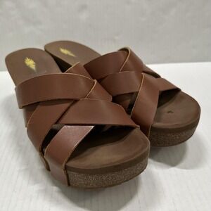 Volatile Shoes Womens Size 8 Brown Leather Wedge Slide Sandals Slip On Platform